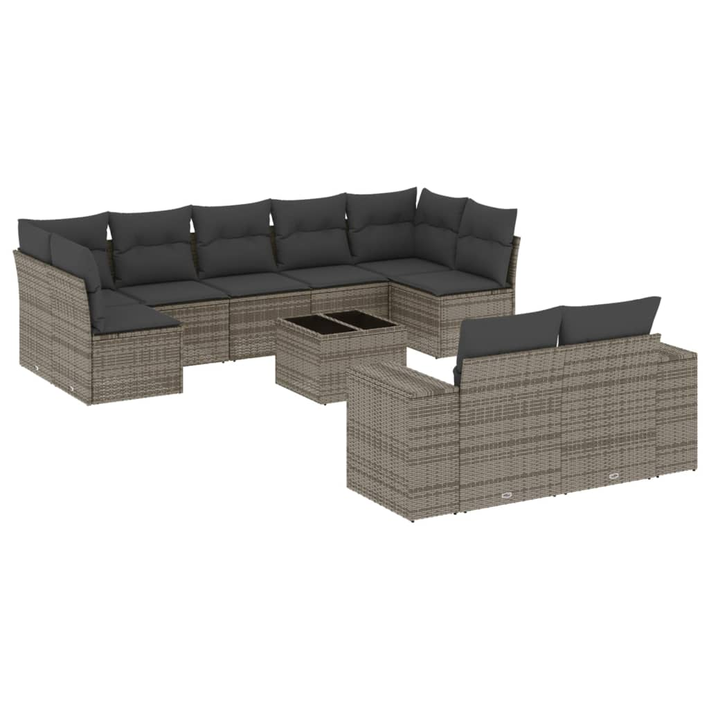 10 részes szürke polyrattan kerti ülőgarnitúra párnákkal (3223029)