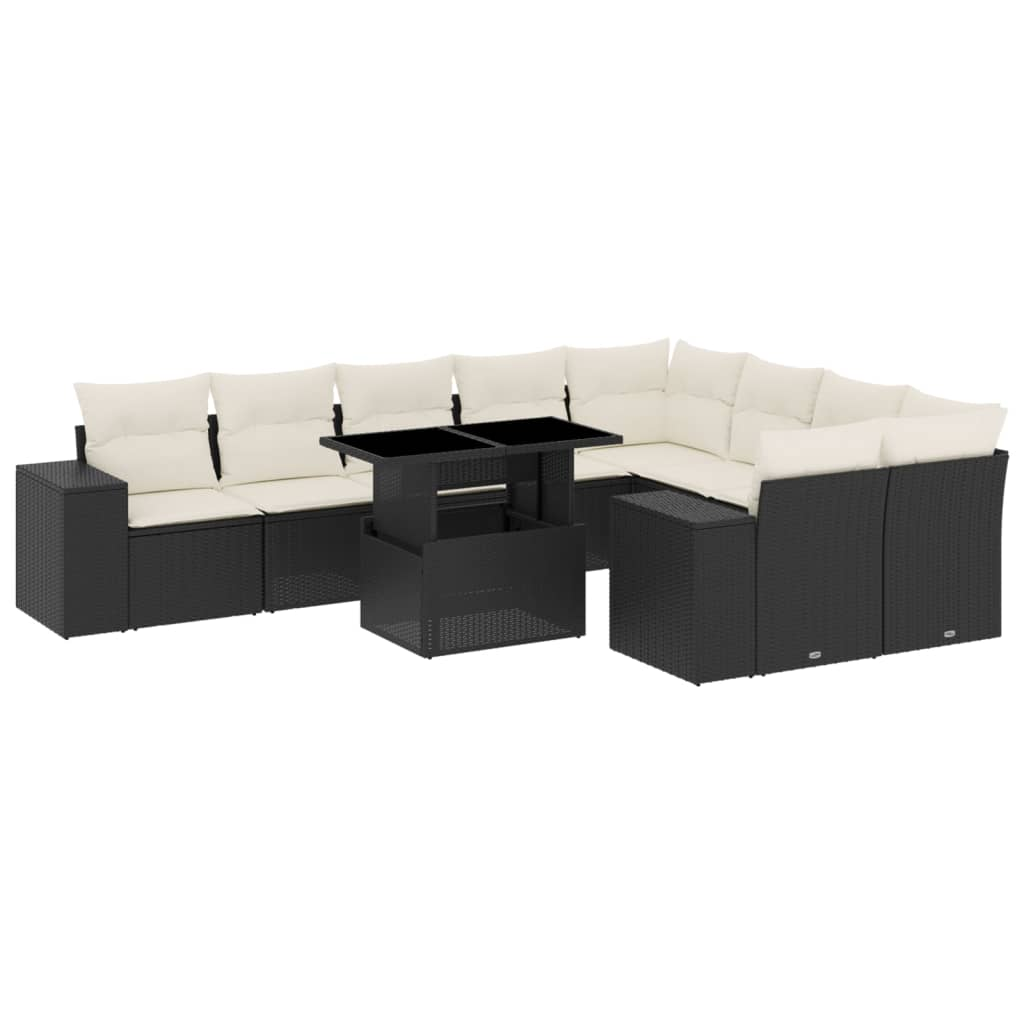 10 részes fekete polyrattan kerti ülőgarnitúra párnákkal (3269386)