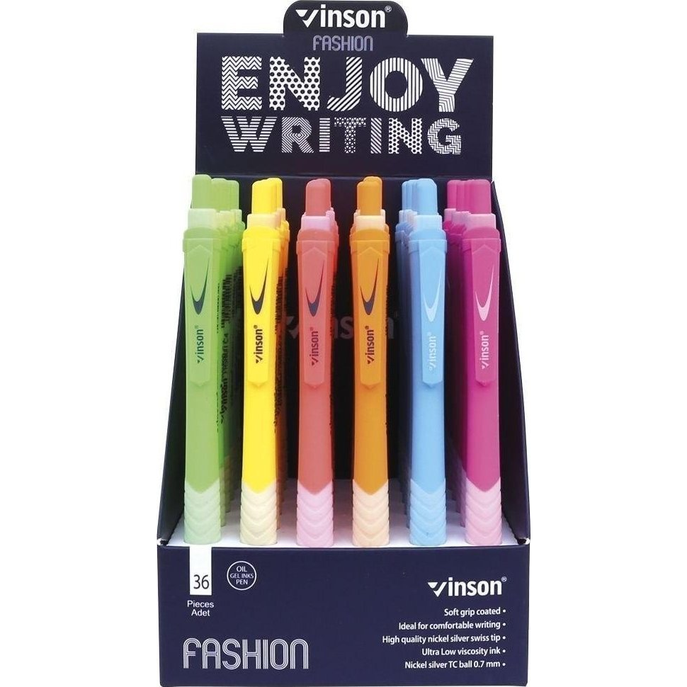 Vinson Fashion C4 Nyomógombos Golyóstoll - 0.7 mm, Vegyes, 36 db/Display (6948910000441)