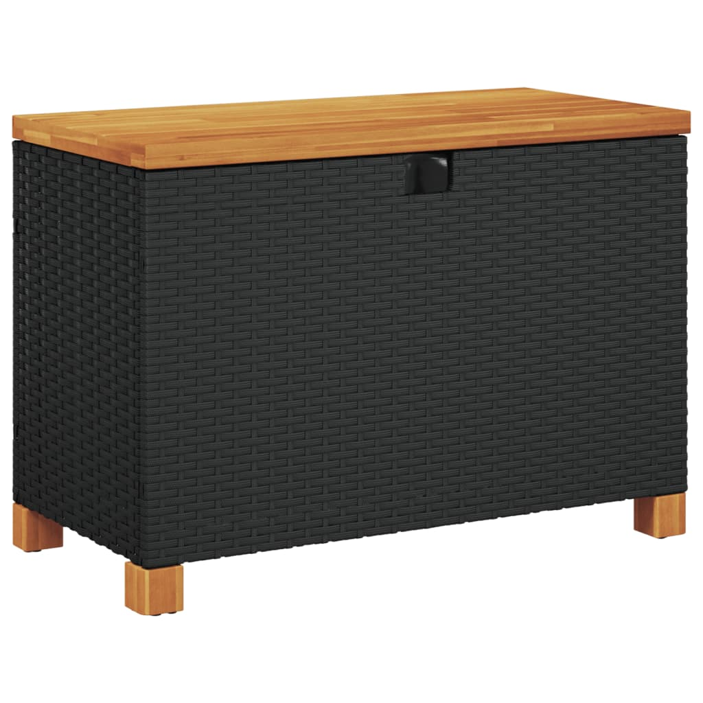 fekete polyrattan és akácfa kerti tárolóláda 80 x 40 x 48 cm (366282)