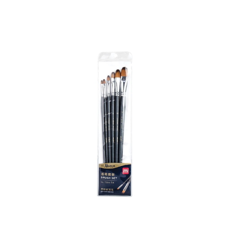 Deli Arte Nuevo Macskanyelv formájú szintetikus 6 darabos Ecset készlet 2-12mm - Fekete (DEL73894)