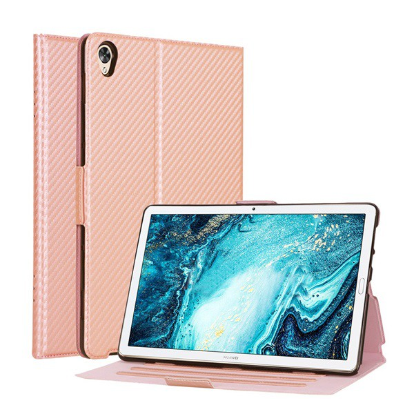 Tok álló, bőr hatású (FLIP, oldalra nyíló, asztali tartó funkció, karbon minta) RÓZSASZÍN [Huawei MediaPad M6 10.8 LTE] (5996457906246)