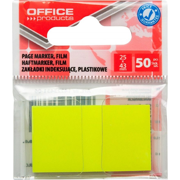  Office Products Zakładki indeksujące OFFICE PRODUCTS, PP, 25x43mm, 1x50 kart., zawieszka, żółte