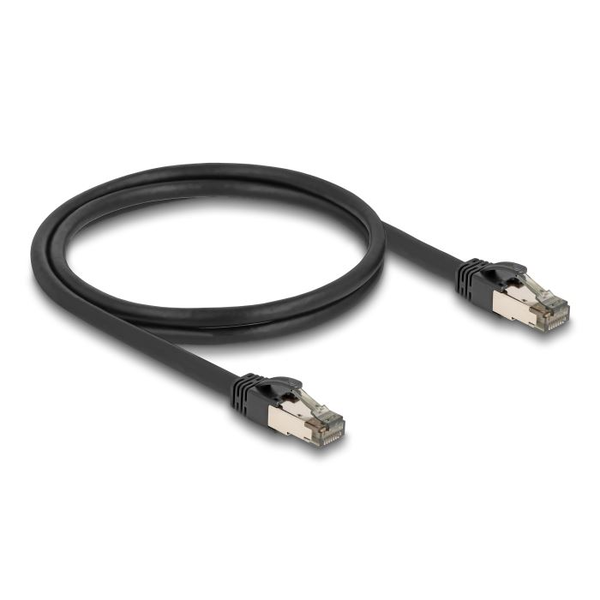 RJ-45 Netzwerkkabel Cat.6a U/FTP ultra flexibel (schwarz, 1 Meter, innerer Edelstahlmantel)