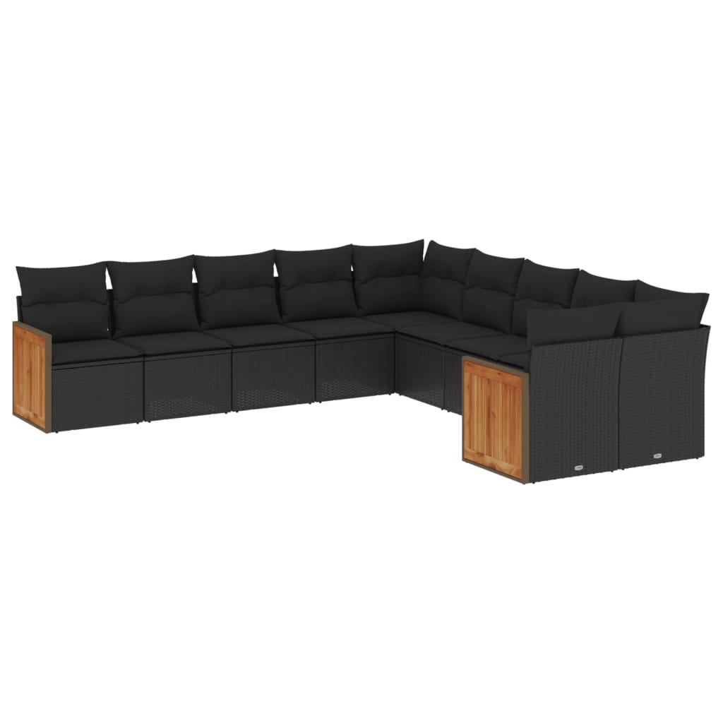 10 részes fekete polyrattan kerti ülőgarnitúra párnákkal (3260431)