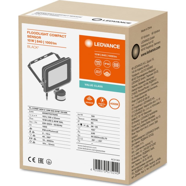 LED reflektor 10W 4000K LEDVANCE s pohybovým senzorem