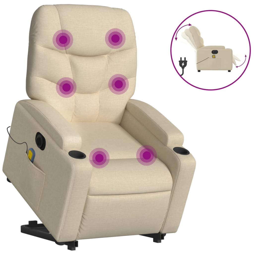 krémszínű szövet dönthető elektromos álló masszázsfotel (3204641)