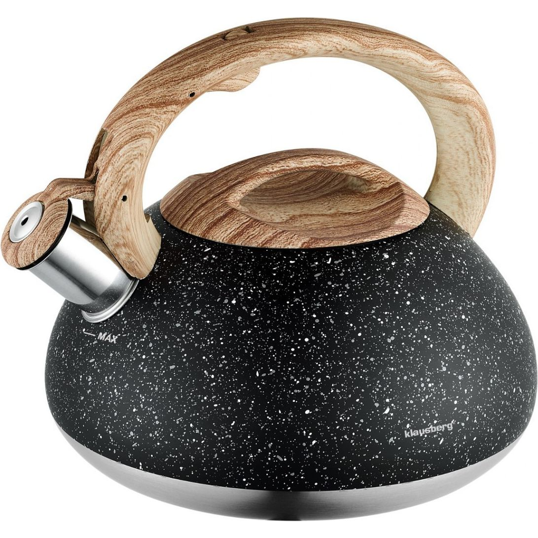Klausberg Teáskanna, Sípszóval, Fekete Gránit Mintás/Fa, 2.7L KB-7282 (KB-7282)