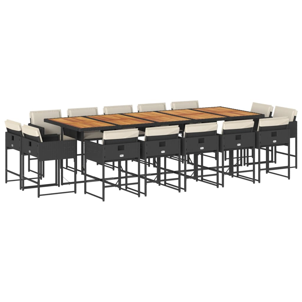 15 részes fekete polyrattan kerti étkezőgarnitúra párnákkal (3278186)
