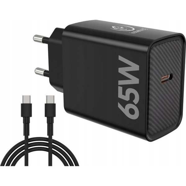 Rebeltec H1065 Hálózati Töltő 1xUSB-C Csatlakozással+Type-C-Type-C Kábel 65W-Fekete