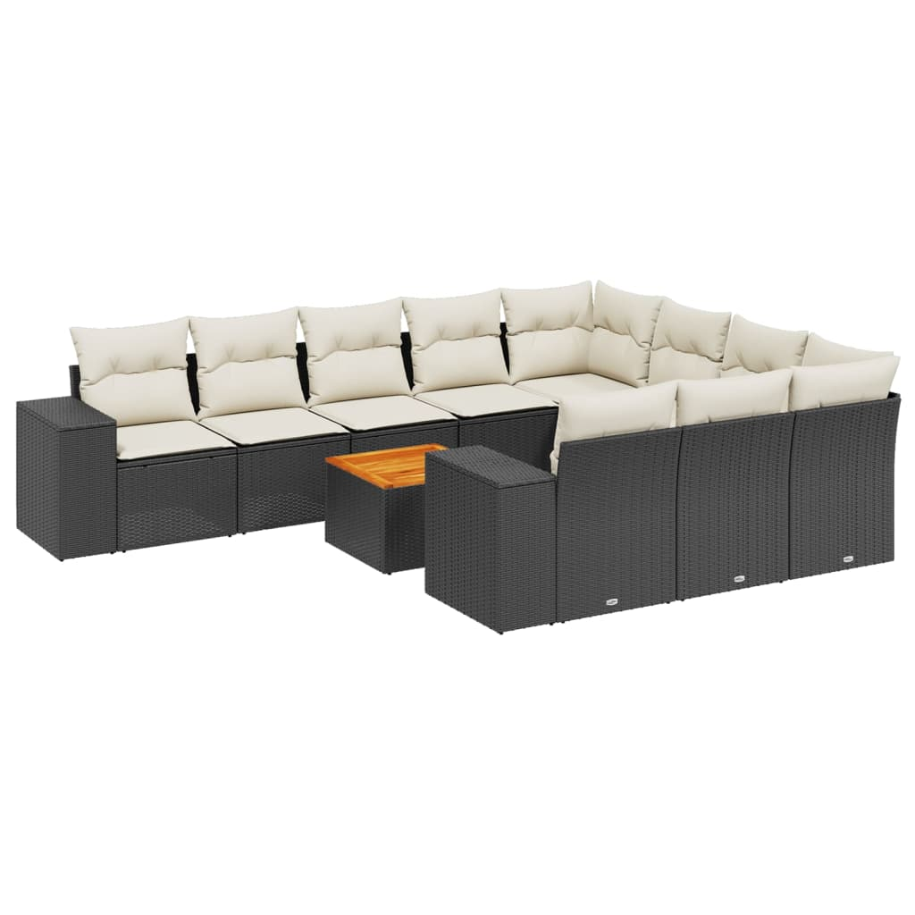 11 részes fekete polyrattan kerti ülőgarnitúra párnákkal (3257953)
