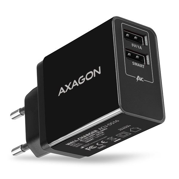 Axagon ACU-DS16 2.2A + 1A hálózati töltő fekete