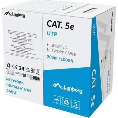 Lan Cable Utp Cat.5e 305m Wire Cca Gray Fluke Passed Lanberg