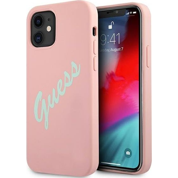 Guess Silicone Vintage Green Script Apple iPhone 12 mini hátlap tok, rózsaszín (GUE905PNKGRN)