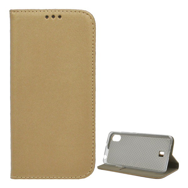 Tok álló, bőr hatású (FLIP, oldalra nyíló, asztali tartó funkció) ARANY [LG K20 2019 (LMX120)] (5996457915699)