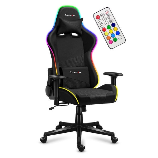 Scaun de gaming, Huzaro Force 6.3, brate reglabile, suport lombar reglabil, perna pentru gat, Mesh, 130 kg, Iluminare RGB, Negru