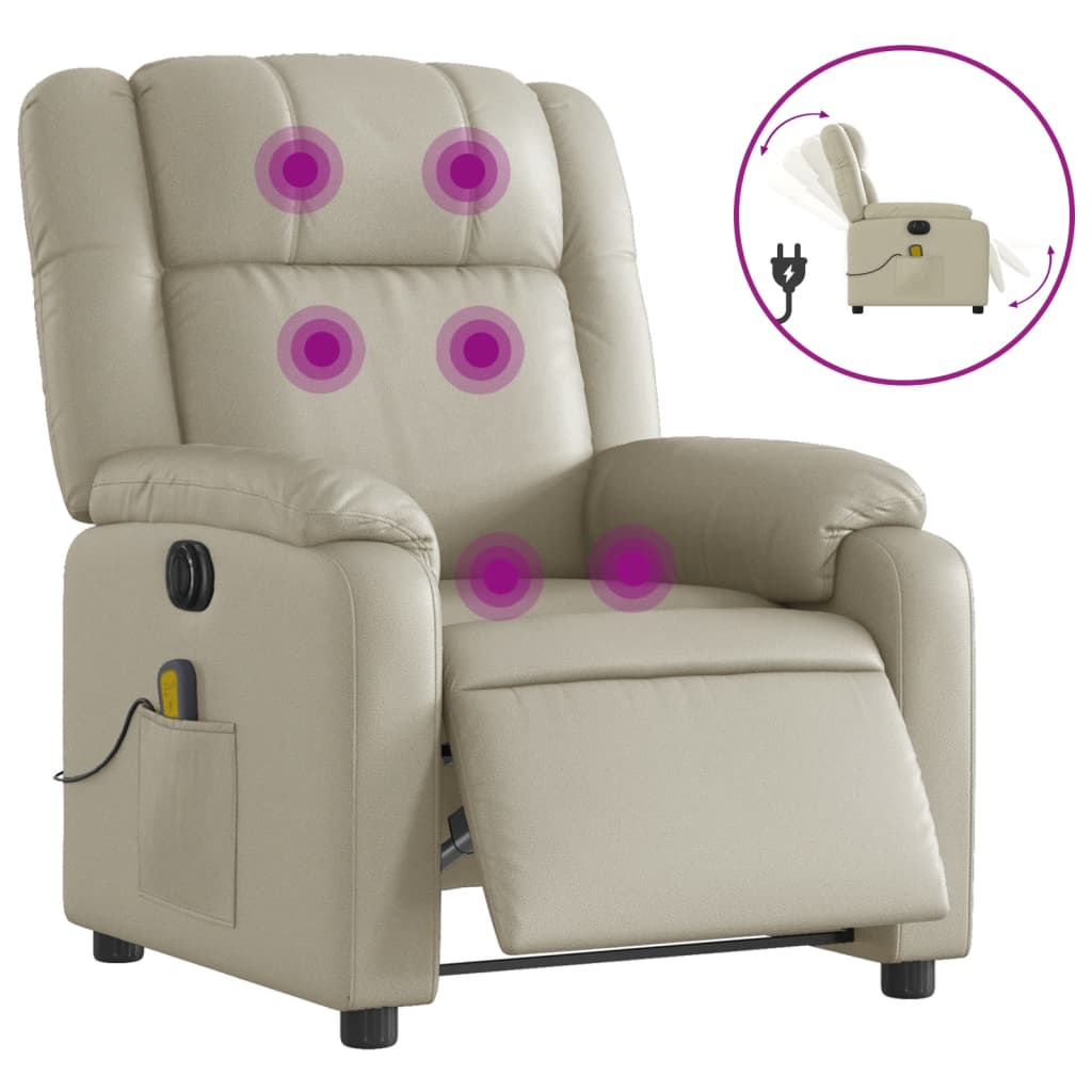 krémszínű műbőr elektromos dönthető masszázsfotel (3205144)