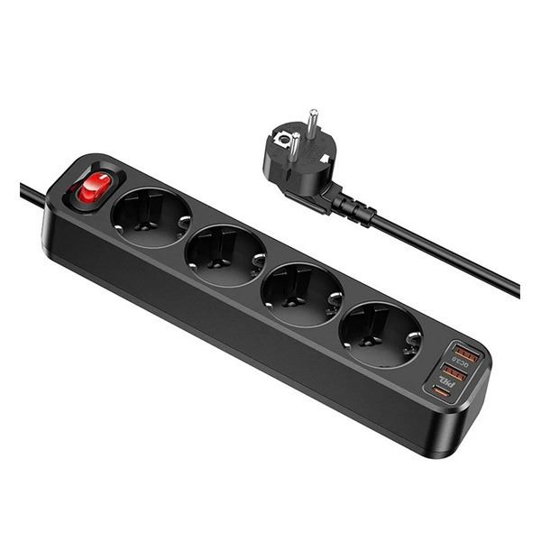 Hoco NS1 4-aljzatos hálózati elosztó fekete (NS1_B)