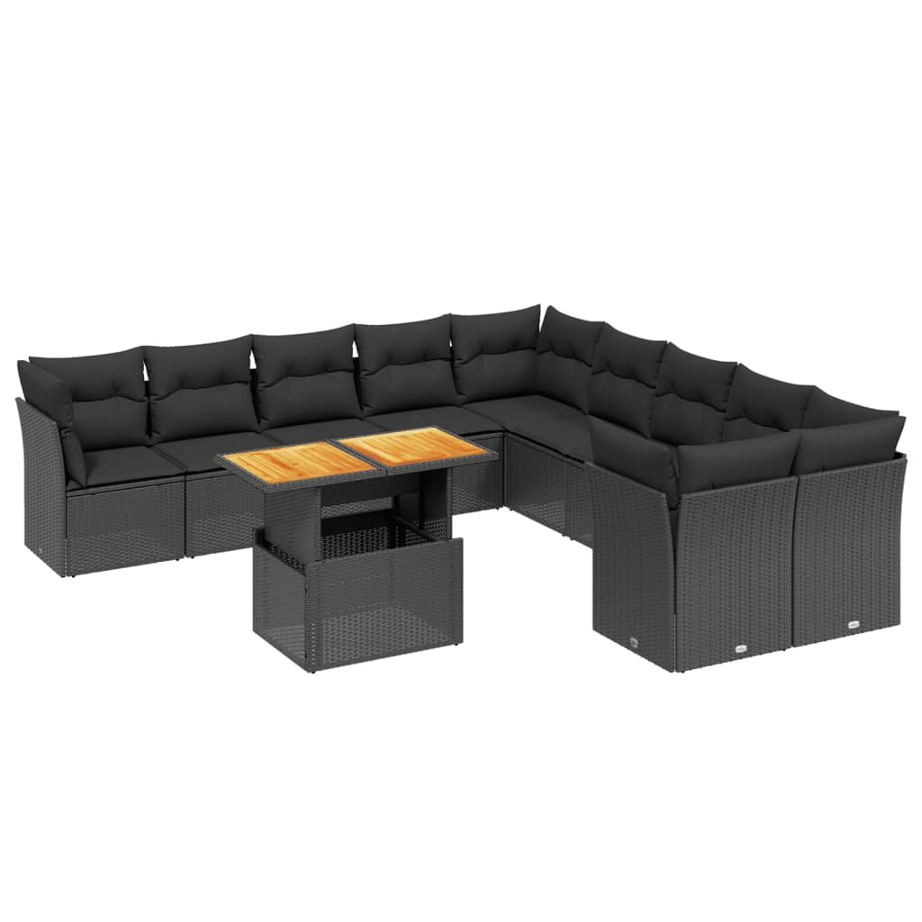 11 részes fekete polyrattan kerti ülőgarnitúra párnákkal (3271041)