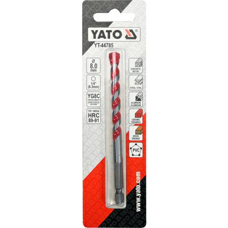 Универсално свредло Yato, HEX, HRC / carbide, Ф 8