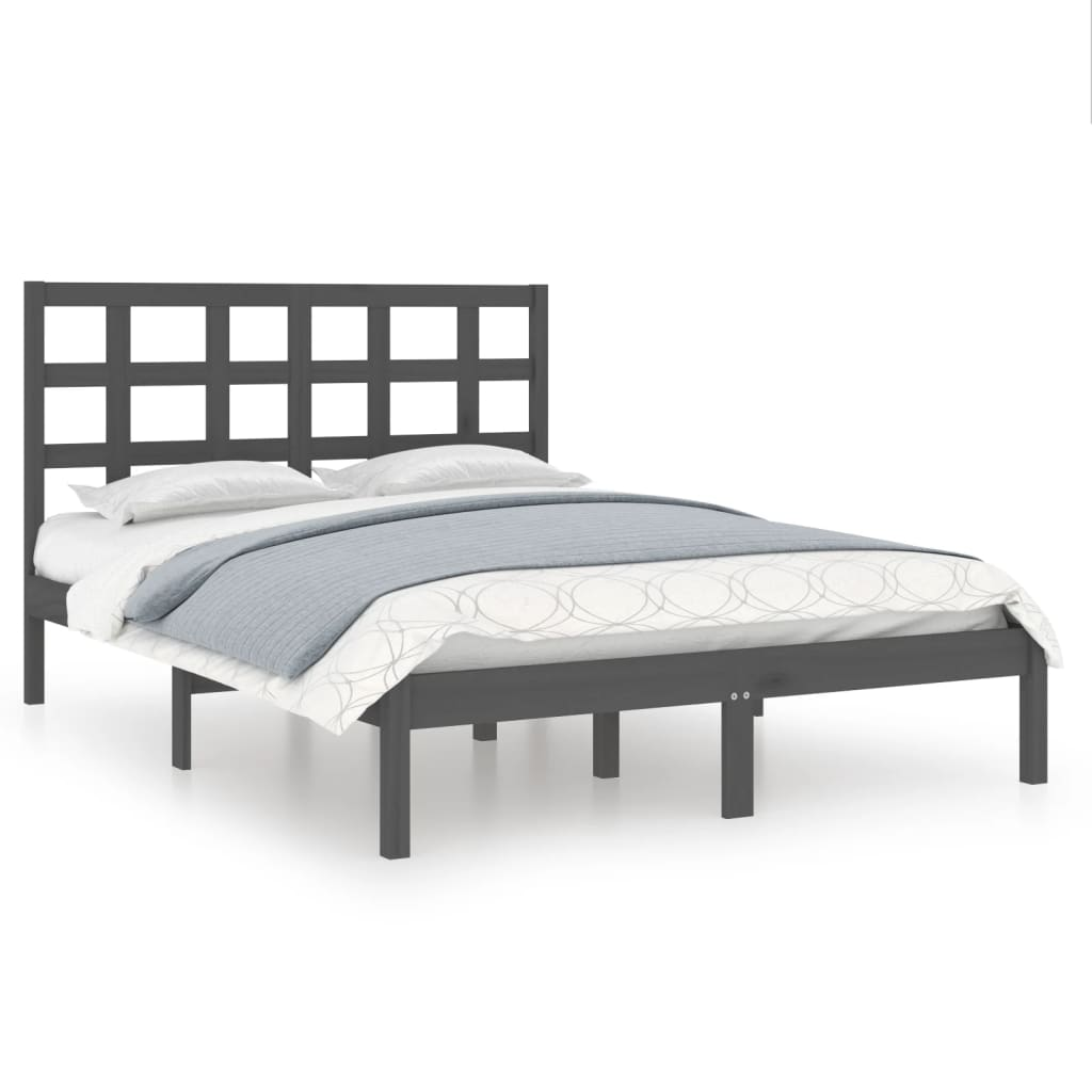 szürke tömör fa ágykeret 150 x 200 cm (5FT King Size) (3105477)
