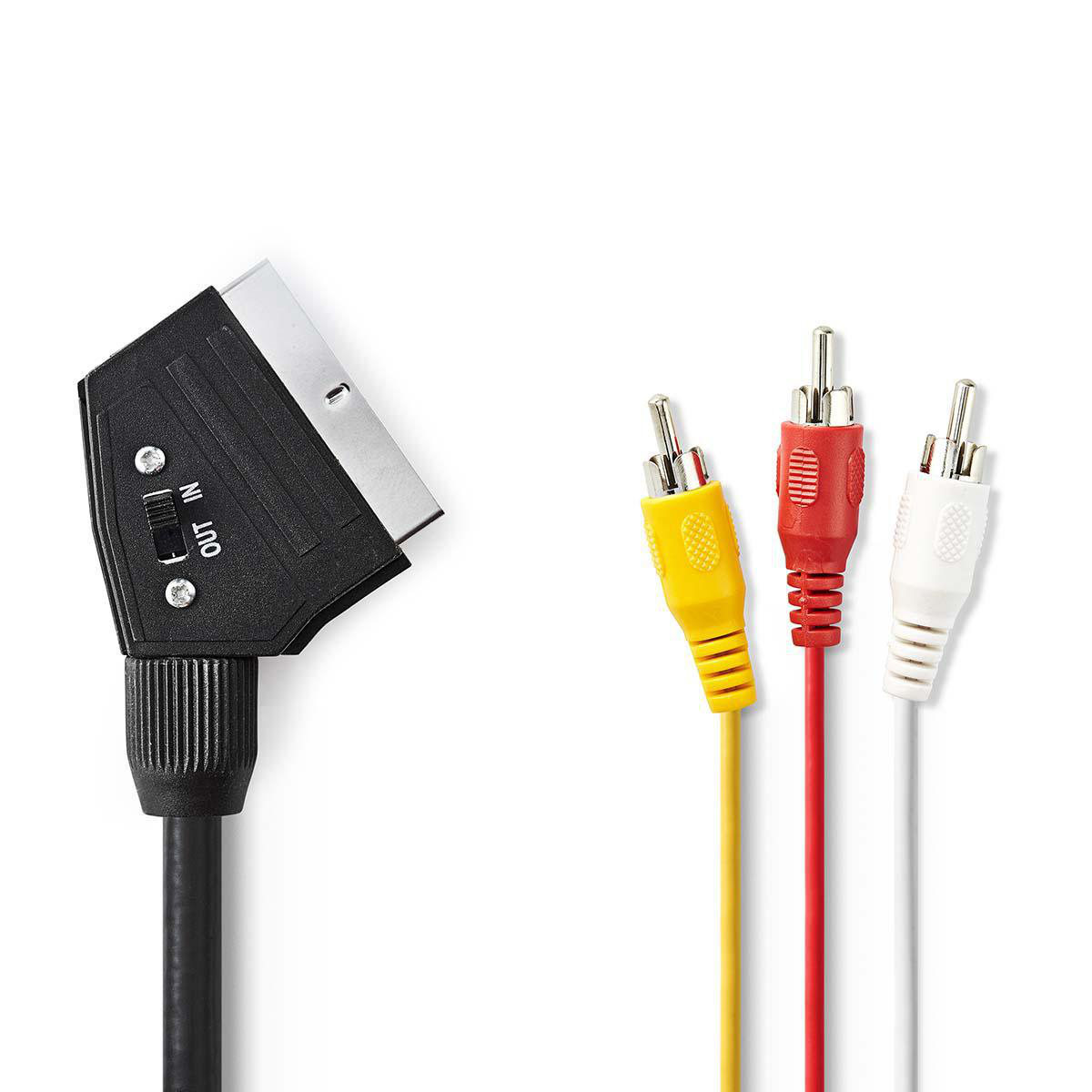 Nedis CVGP31130BK10 Kapcsolható SCART-kábel 1m (SCART apa - 3xRCA apa) Fekete (CVGP31130BK10)