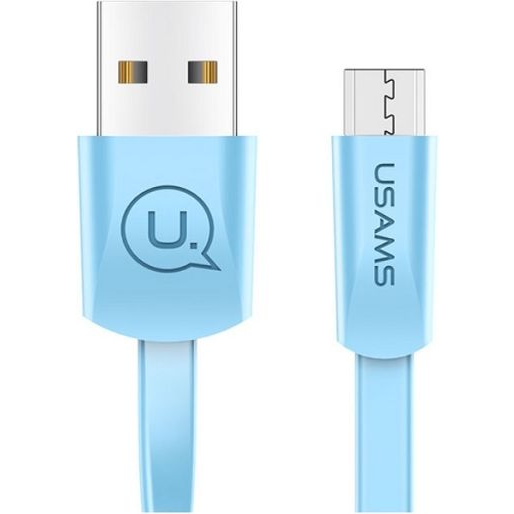 Usams U2 adatkábel (USB - microUSB, 2A, gyorstöltő, 120cm, lapos kábel) VILÁGOSKÉK (SJ201MIC04)