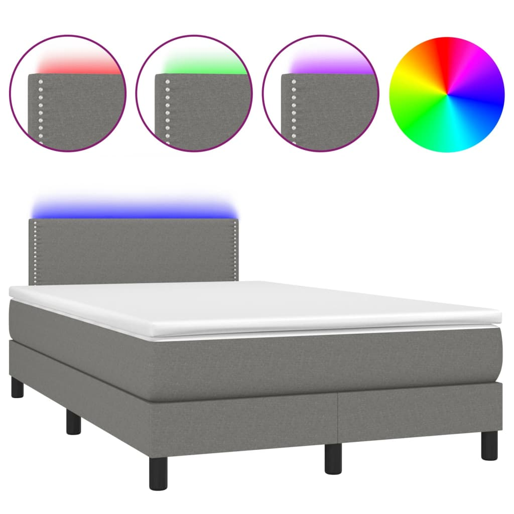 sötétszürke szövet rugós és LED-es ágy matraccal 120x190 cm (3270033)