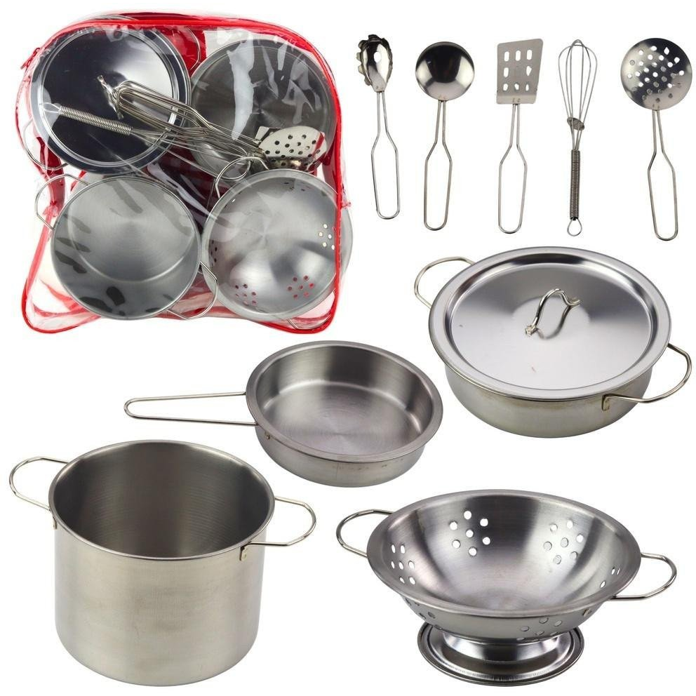 Lean Toys Konyhai Edénykészlet Hátizsákban Fém Edények és Kanalak, 12 Darab. (5905991061649)