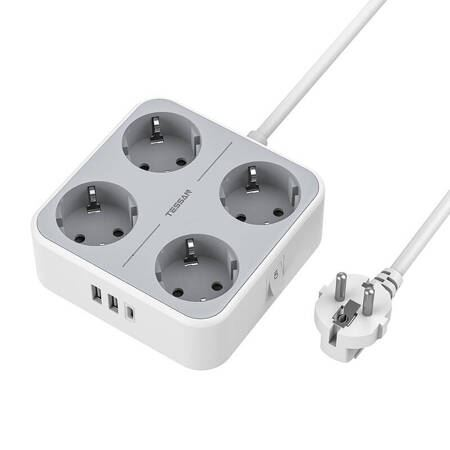 Tessan 4x AC, 2x USB-A, 1x USB-C hálózati elosztó (TS-302-C-GR) (TS-302-C-GR)