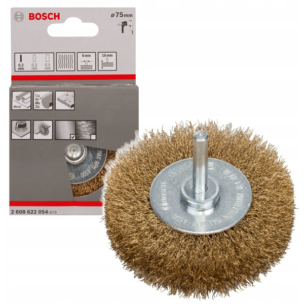 Scheibenbürste, Ø 75mm, gewellt (0,2mm Draht, 6mm Schaft, für Bohrmaschinen)