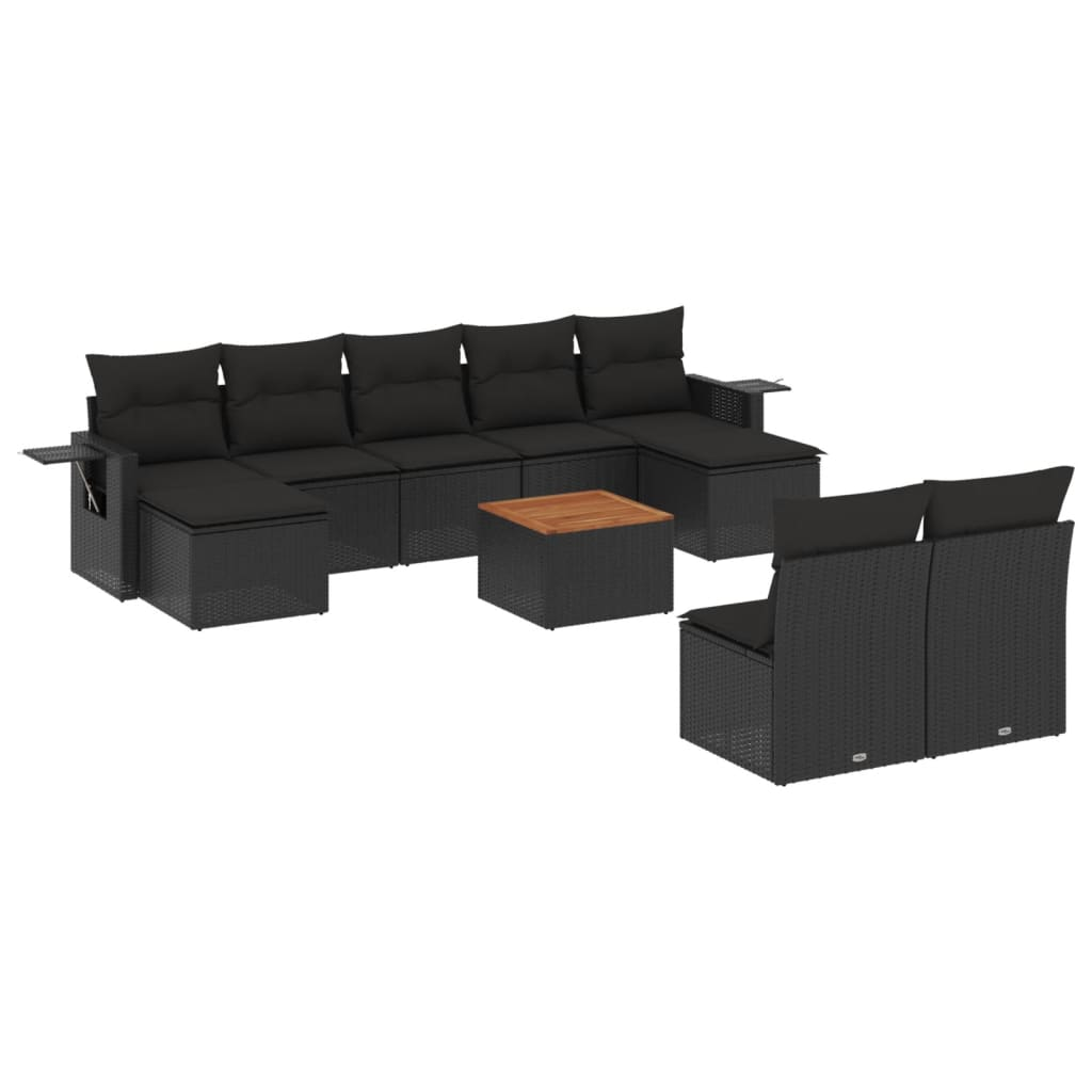 10 részes fekete polyrattan kerti ülőgarnitúra párnákkal (3257091)
