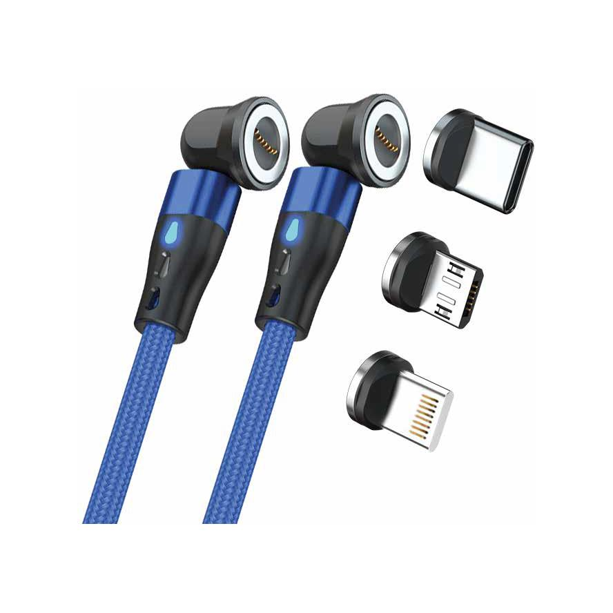 RealPower 439652 USB-C/Lightning/USB-B apa - USB-C/Lightning/USB-B apa 2.0 Adat és töltő kábel - Kék (1m) (439652)