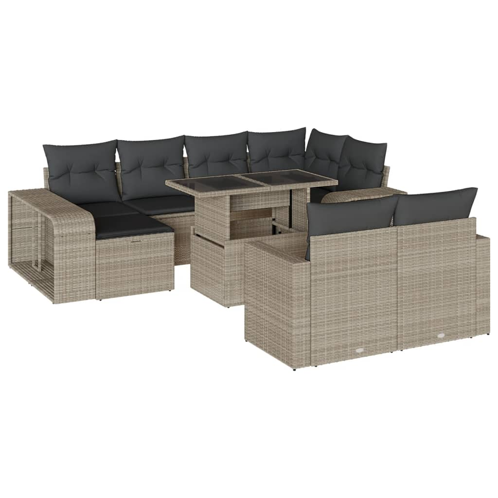 11 részes világosszürke polyrattan kerti ülőgarnitúra párnákkal (3274585)