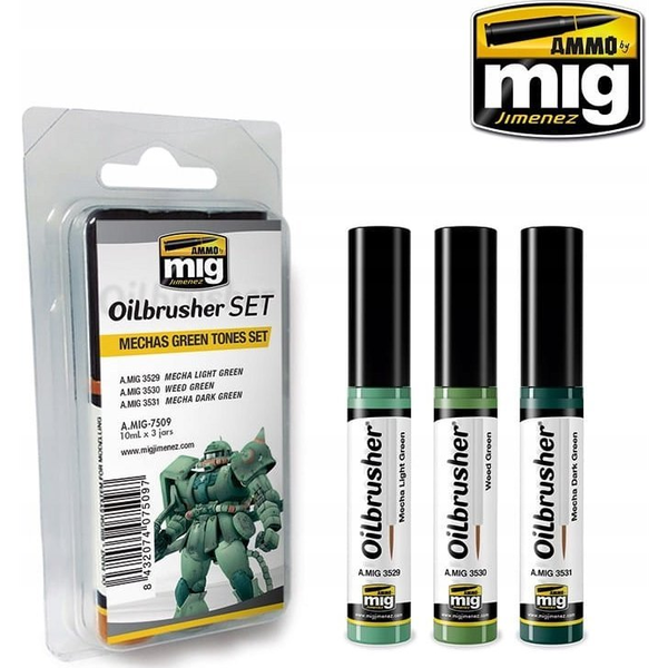  Vallejo Ammo: Oilbrusher Set - Mechas Green Tones Set