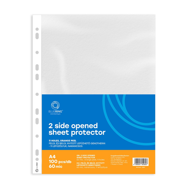 Bluering Genotherm lefűzhető, A4, 60 micron kétoldalt (felül és belül) nyitott narancsos  100 db/csomag,