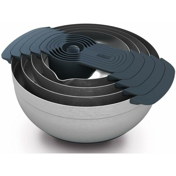 Nest™ 9, Joseph Joseph, Set De 9 Piezas Para Preparación De Alimentos, Tazones, Colador, Tamiz, Cucharas Medidoras, Acero Inoxidable, Diseño Compacto, Gris.