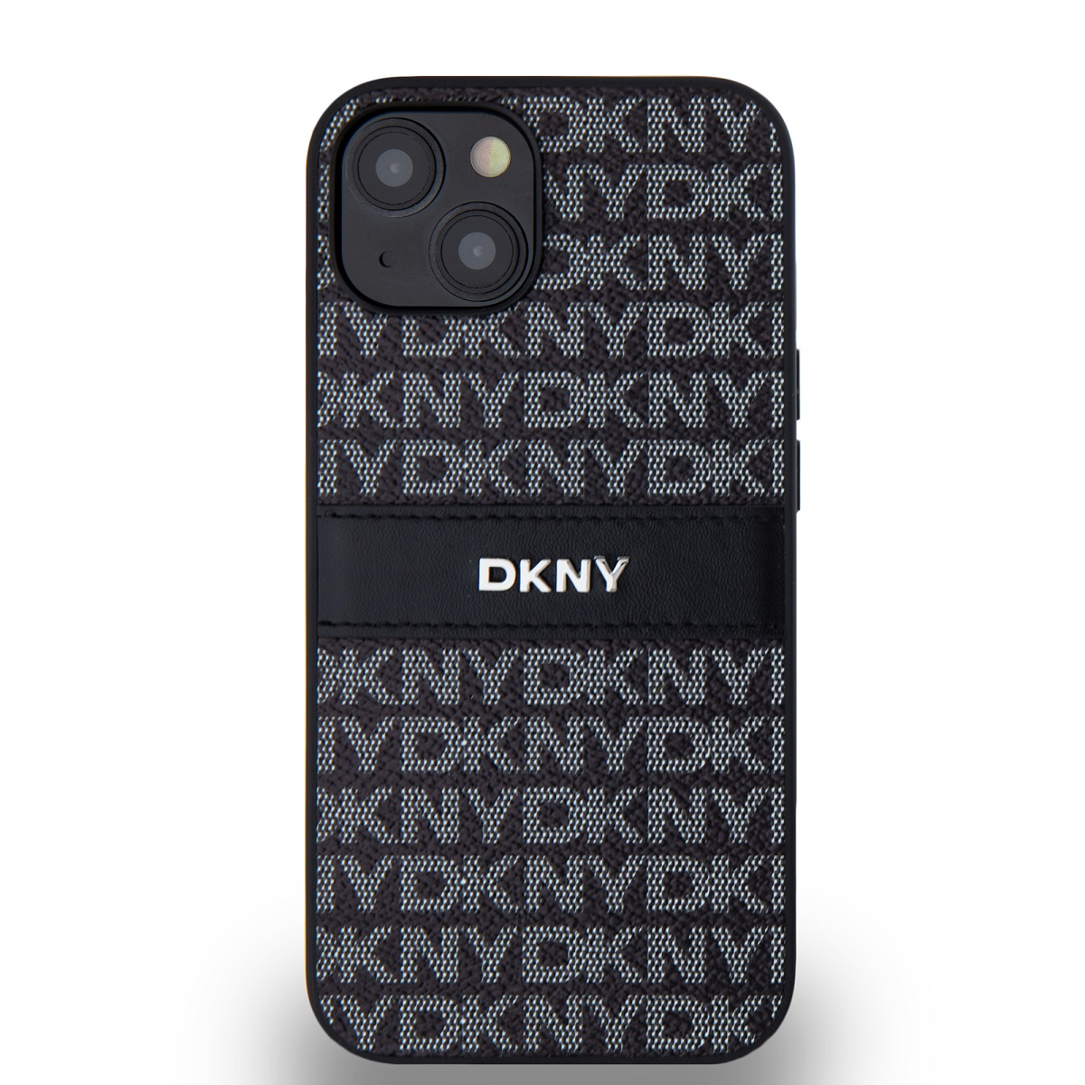 DKNY iPhone 14 Ismétlődő mintás PU Bőr Telefon tok - Fekete (DKHCP14SPRTHSLK)