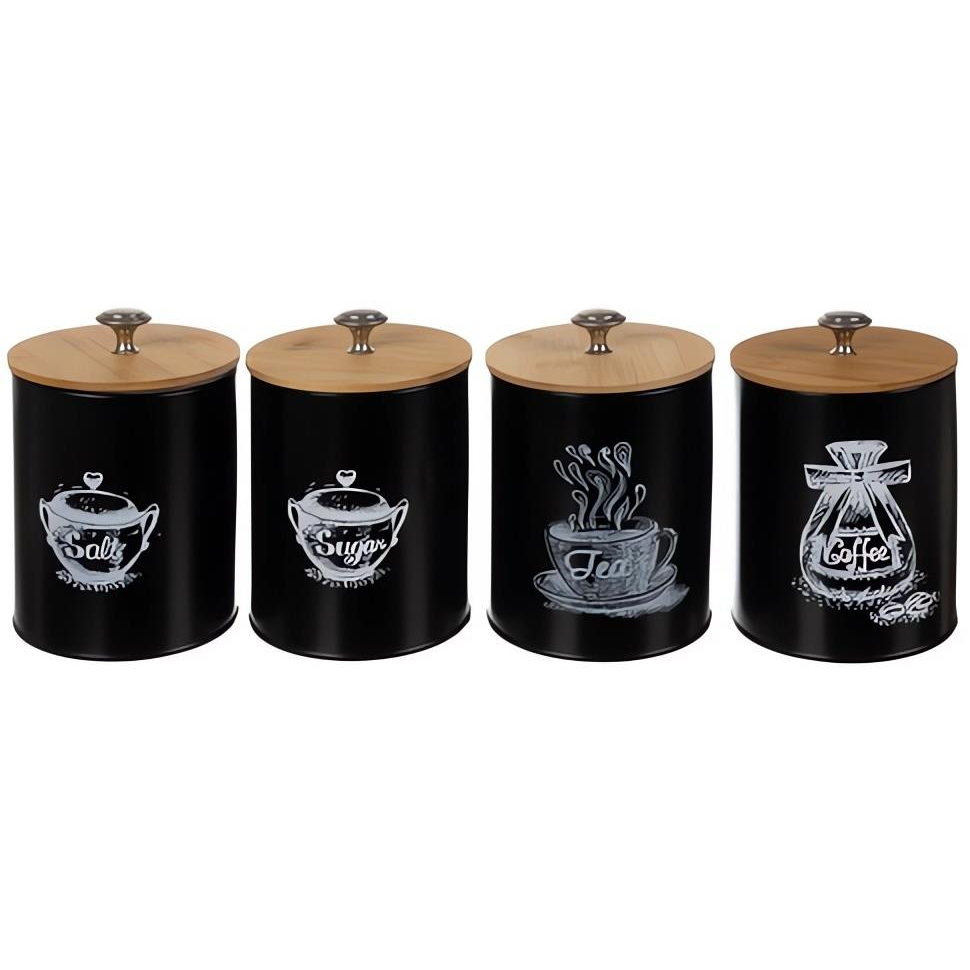 Ruhhy 24578 Sada kuchyňských nádob na kávu, čaj, sůl a cukr, 4 ks, černá (24578)