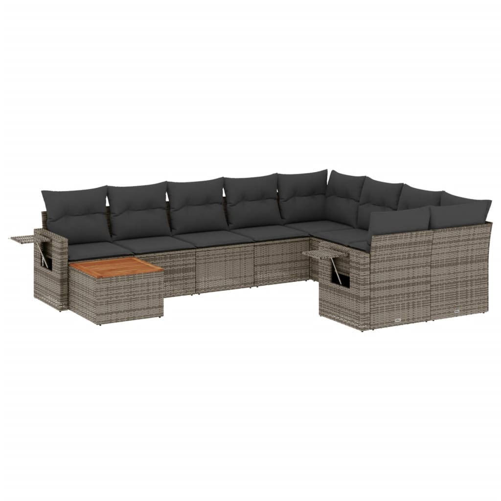 10 részes szürke polyrattan kerti ülőgarnitúra párnákkal (3224730)