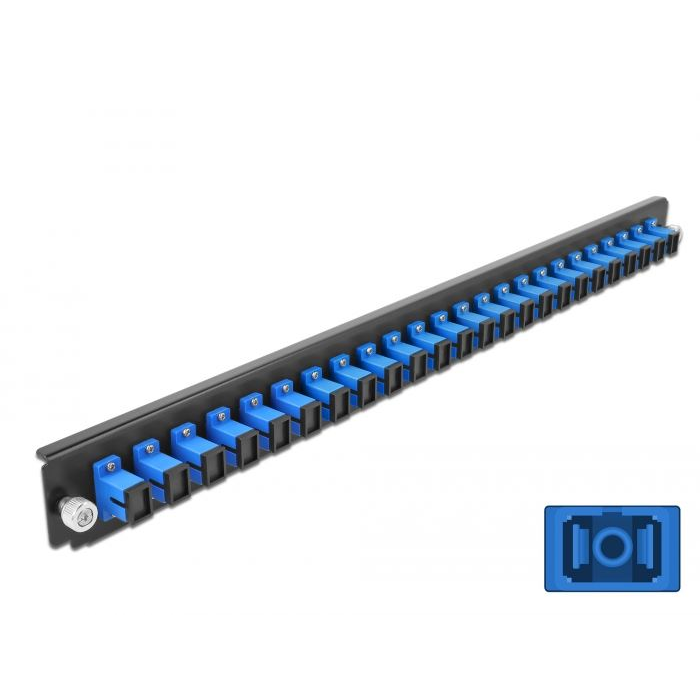 Delock 19” kötő doboz első panele 24 porttal SC Simplex fekete-kék (43351) (delock43351)