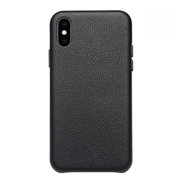 QIALINO műanyag telefonvédő (valódi bőr bevonat, érdes felületű) FEKETE [Apple iPhone XS Max 6.5] (5996457811892)