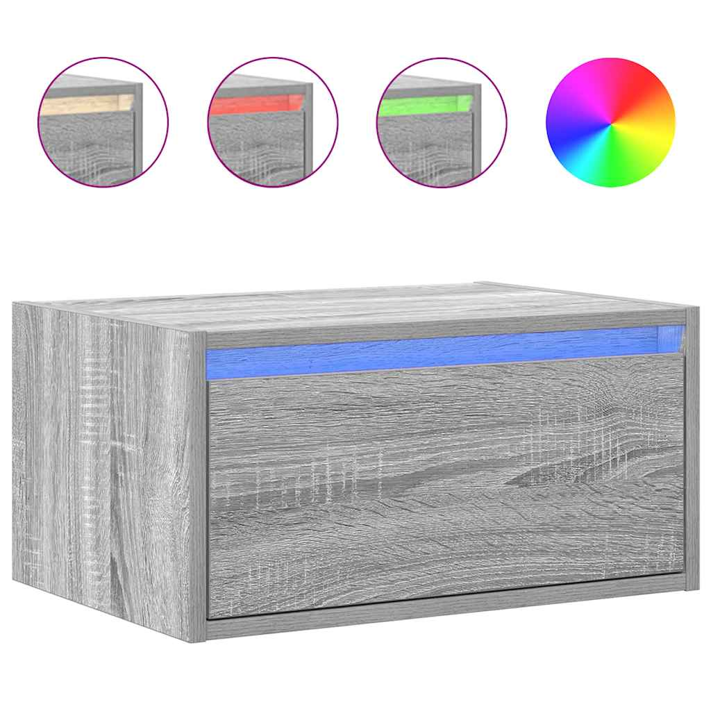 szürke sonoma színű fali éjjeliszekrény LED-világítással (860221)