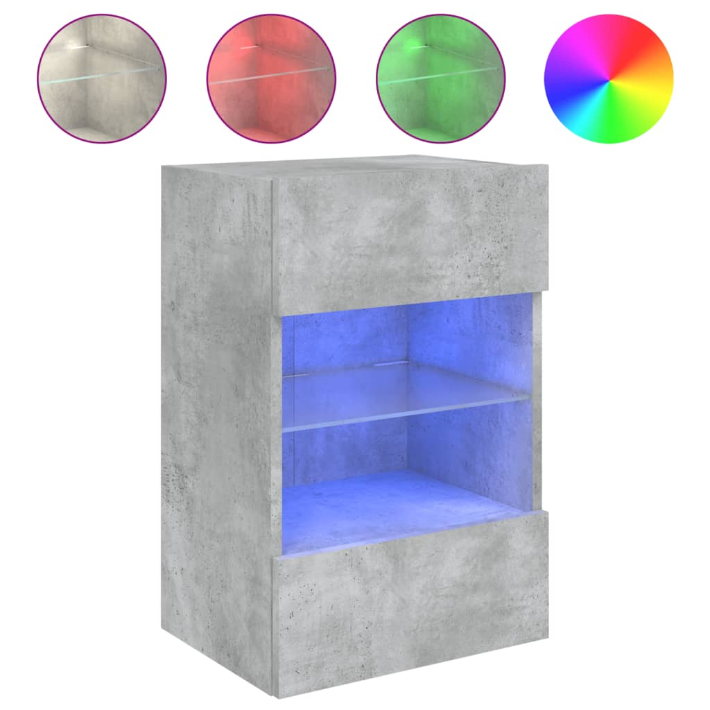 betonszürke falra szerelhető TV-szekrény LED-del 40x30x60,5 cm (837084)