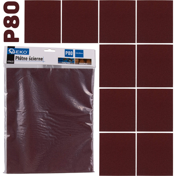 Geko Płótno ścierne – arkusz 230x280mm P80 (10/500)