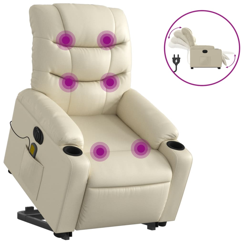 elektromos krémszínű műbőr felállást segítő masszázsfotel (3206621)