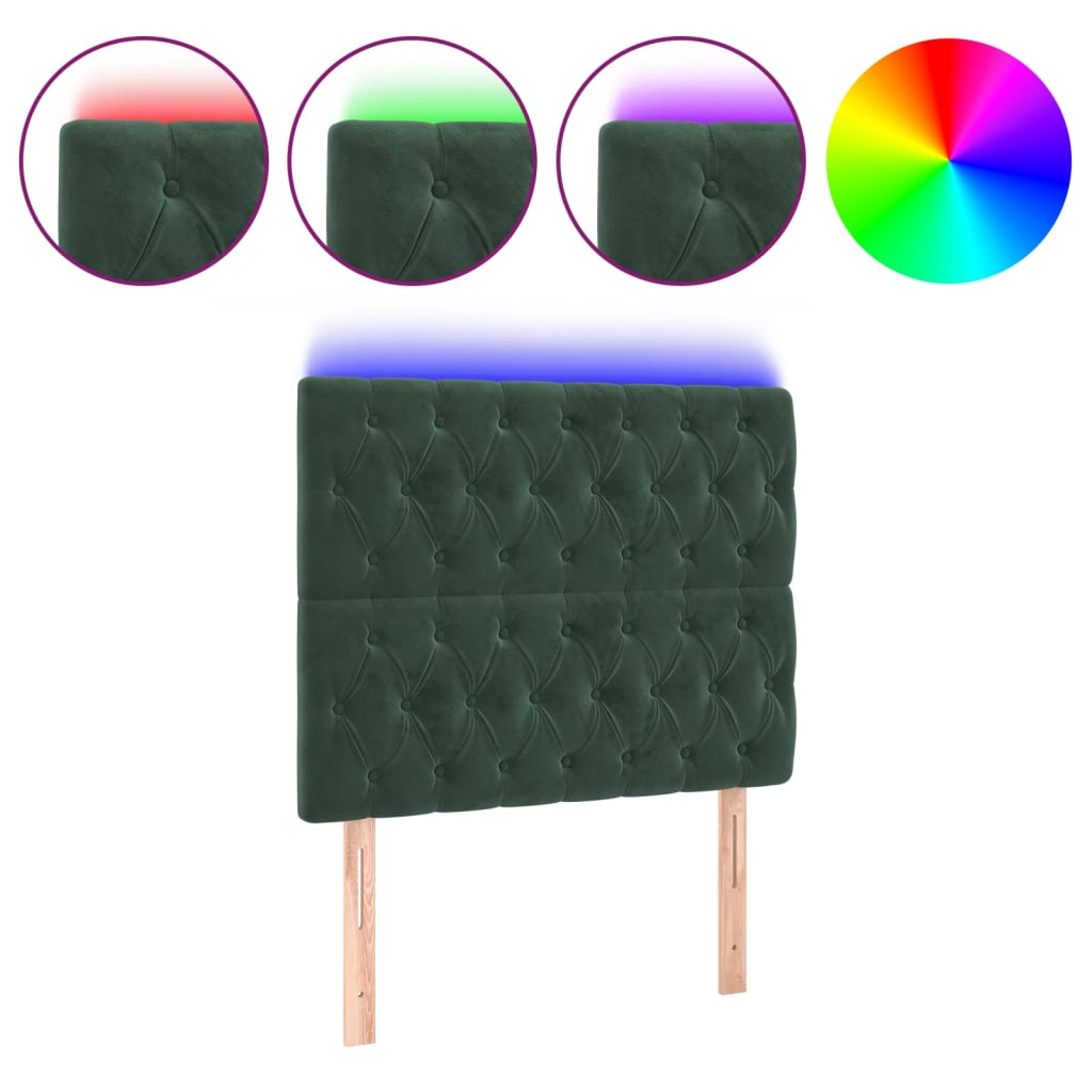 sötétzöld bársony LED-es fejtámla 90x7x118/128 cm (3122799)
