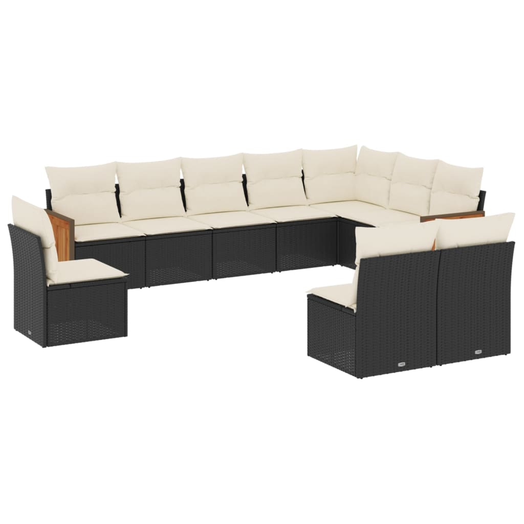 10 részes fekete polyrattan kerti ülőgarnitúra párnákkal (3227750)