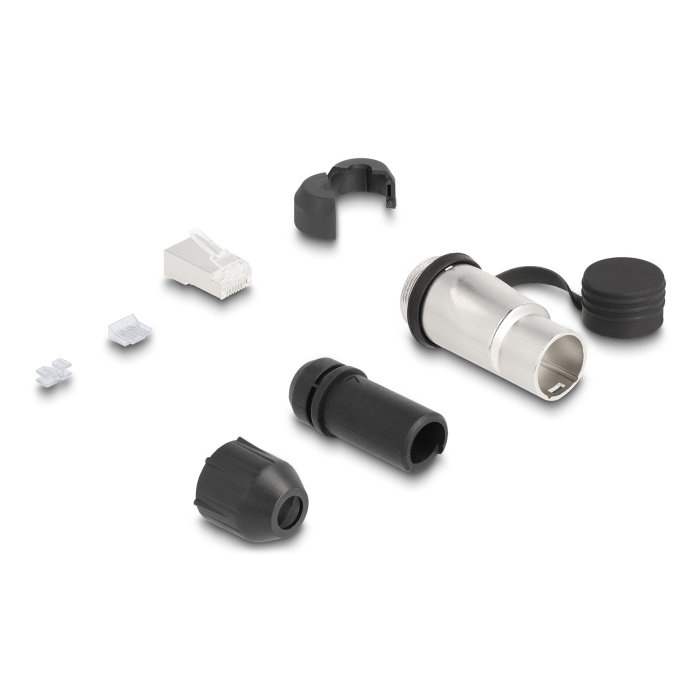 Delock RJ45 moduláris dugasz Cat.6A átvezető csatolóval és védősapkával IP66 por- és vízbiztos (67067) (67067)