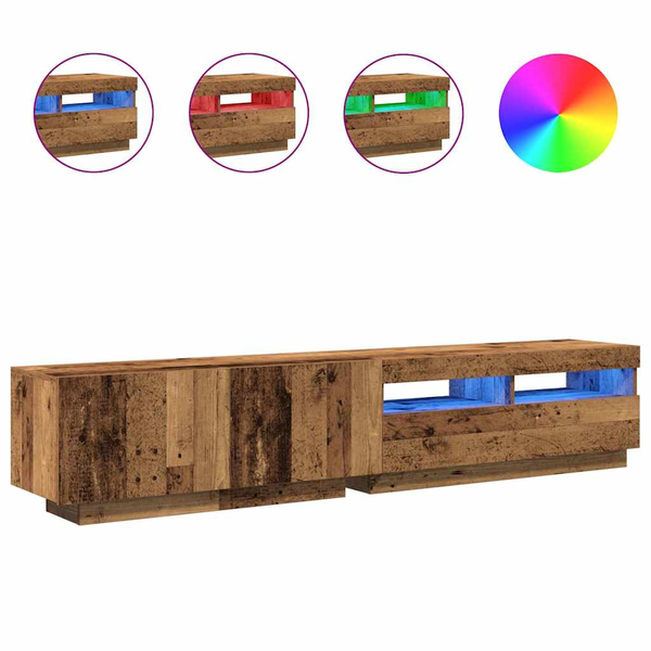  vidaXL Szafka pod TV z oświetleniem LED, stare drewno, 200x35x40 cm